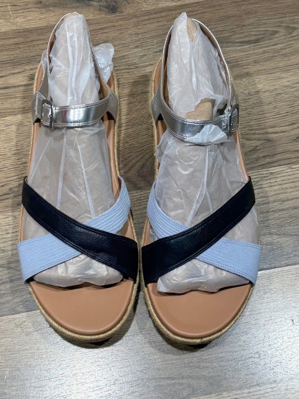 Vionic Mar Navy Multi Leather Platform Espadrille Orthotic Sandals Womens 12 NEW